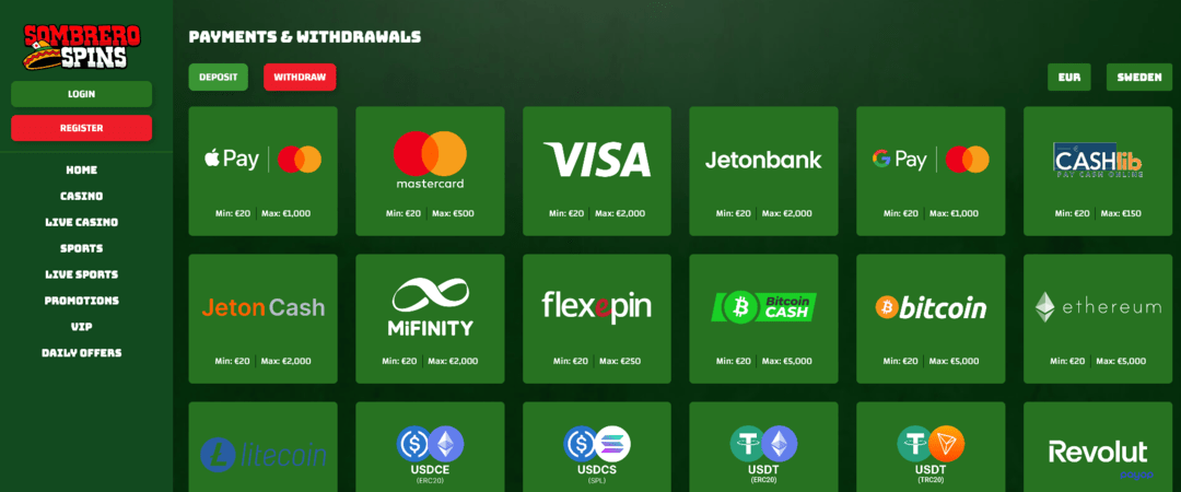 Sombrero Spins Casino med Google Pay