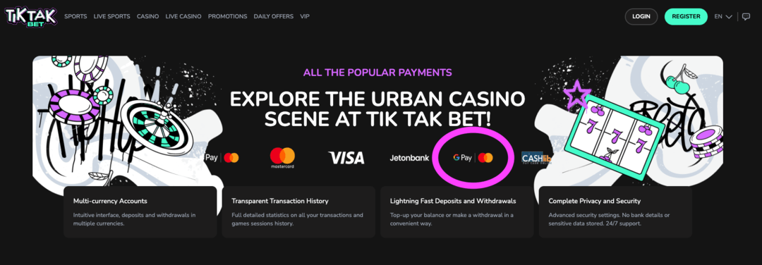 Tiktakbet Casino Google Pay