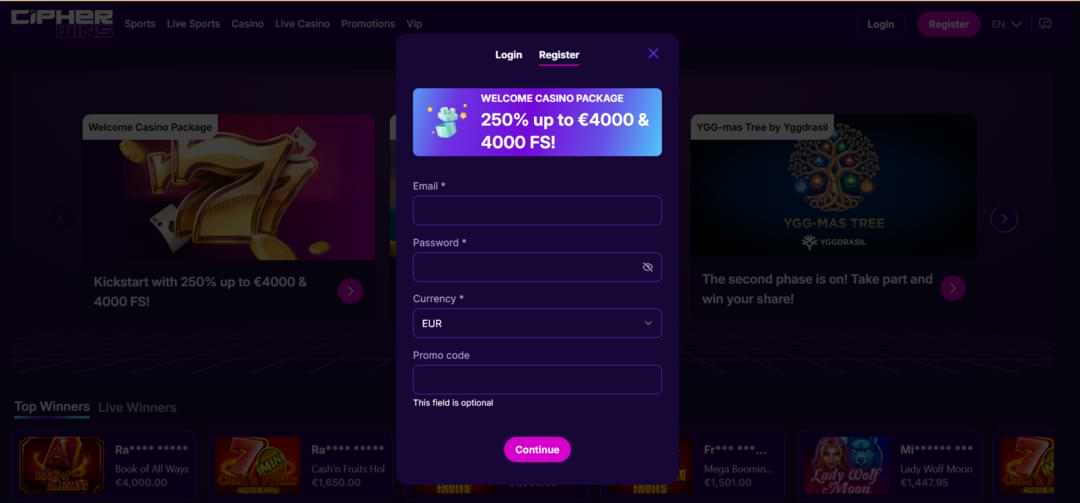 Så registrerar du dig på Cipherwins Casino